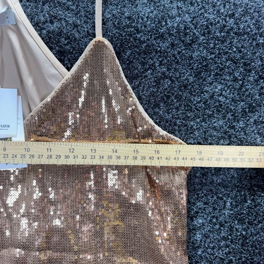 Grace Karin Womens Sequin Camisole V-Neck Spaghetti‎ Strap Party Top Rose Gold L
